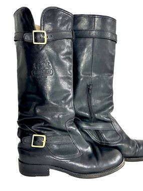 Vintage Coach Whitney Black Leather Knee High Riding Boots Gold Hardware 7.5 B